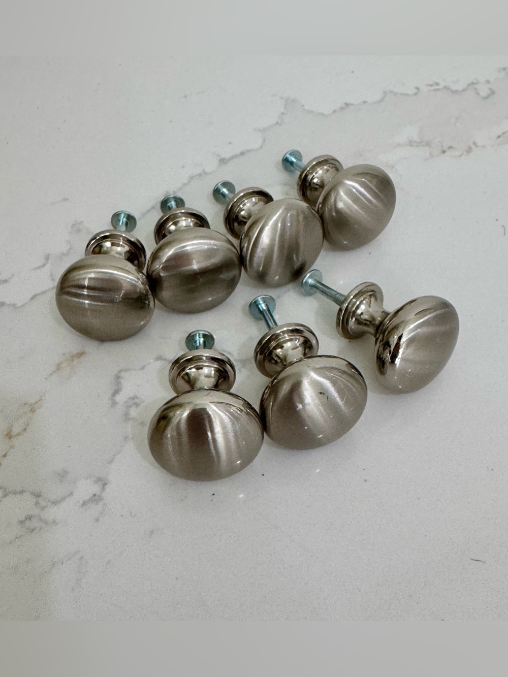 Cabinet Hardware Set of 7 Brushed Nickel Round Mushroom Cabinet Knobs